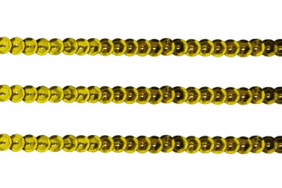 Пайетки "ОмТекс" на нитях, SILVER-BASE, 6 мм С / упак.73+/-1м, цв. А-1 - т.золото - купить в Старом Осколе. Цена: 468.37 руб.