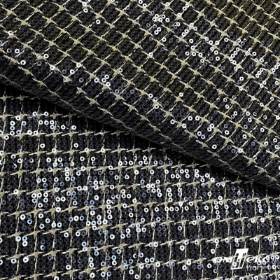 Ткань костюмная с пайетками, 100%полиэстр, 460+/-10 гр/м2, 150см #309 - цв. чёрный - купить в Старом Осколе. Цена 1 203.93 руб.