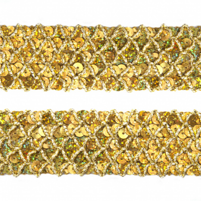 Тесьма с пайетками D16, шир. 35 мм/уп. 25+/-1 м, цвет золото - купить в Старом Осколе. Цена: 1 281.60 руб.