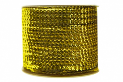 Пайетки "ОмТекс" на нитях, SILVER-BASE, 6 мм С / упак.73+/-1м, цв. 7 - св.золото - купить в Старом Осколе. Цена: 468.37 руб.