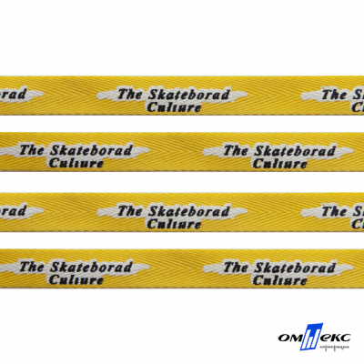 Тесьма отделочная (киперная) 10 мм, 100% хлопок,"THE SKATEBOARD CULIURE"(45 м) цв.121-30 -жёлтый - купить в Старом Осколе. Цена: 850.62 руб.