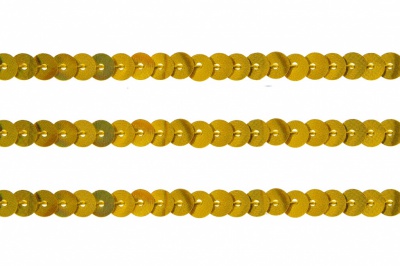 Пайетки "ОмТекс" на нитях, SILVER SHINING, 6 мм F / упак.91+/-1м, цв. 48 - золото - купить в Старом Осколе. Цена: 356.19 руб.