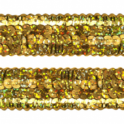 Тесьма с пайетками D16, шир. 20 мм/уп. 25+/-1 м, цвет золото - купить в Старом Осколе. Цена: 778.19 руб.